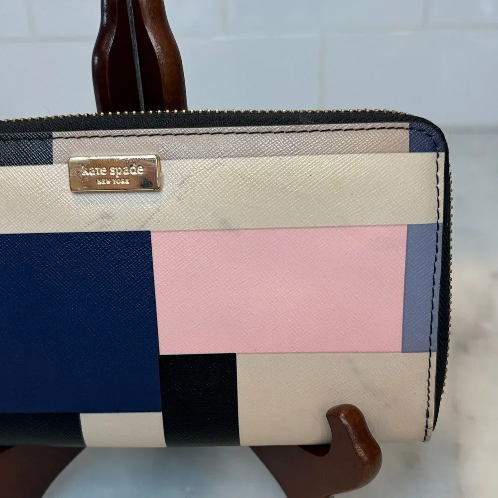 Kate Spade Wallet Leather Color block Saffiano Full Zip Continental Wallet